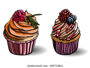 Vintage cakes with cream poster design vector.