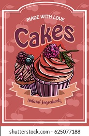 Vintage cakes with cream poster design vector.