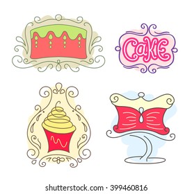 Vintage cakes logo. Cute  vector illustration for bakery, badges, labels, stickers