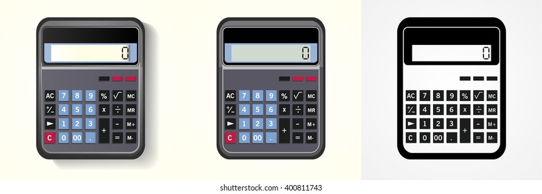 Vintage calculator sign icon set: realistic, flat, solid