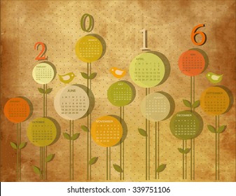 Calendario vintage para 2016