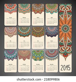 Vintage Calendar. Round Ornament Pattern. Vintage decorative elements. Hand drawn background. Islam, Arabic, Indian, ottoman motifs.