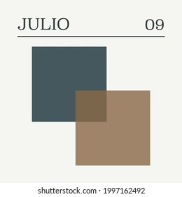 Vintage calendar in warm tones. Spanish. July 9th