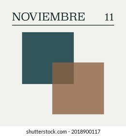 Vintage calendar in warm tones. Spanish. November 11th