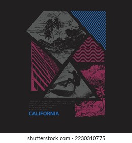 Vintage California Beach Surfing Posters High Wave summer beach palm tree surfing poster Beach scenery seashore Graphic Design t shirt Print Vector