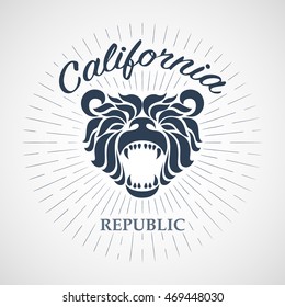 Vintage California Republic bear with sunbursts, t-shirt print graphics