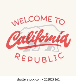 Vintage california republic calligraphic handwritten t-shirt apparel fashion design and bear, vector illustration