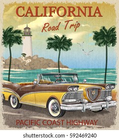 Vintage California road trip poster.