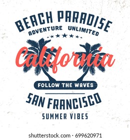 Vintage California t shirt for print. Vector illustration.
