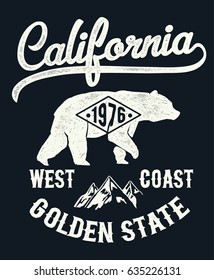 Vintage California typography with mountain and bear illustration, Outdoor adventure . Vectors for t shirt