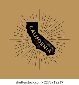 Vintage California, USA map with grunge texture and emblem. Californi vintage print for t-shirt. Trendy Hipster design. Vector illustration