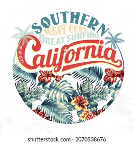 Vintage Californian typography for t-shirt print, pattern and  text vector illustration, retro summer vibes 