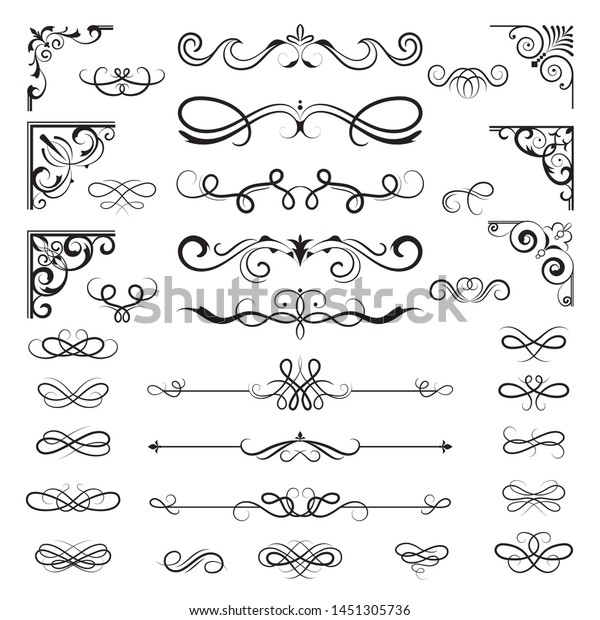 Vintage calligraphic\
borders. Floral dividers and corners for decoration designs ornate\
vector elements. Illustration of floral, vintage divider and border\
for book page