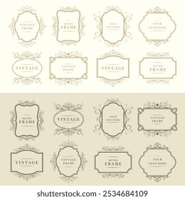 Vintage calligraphic decorative frames template set. Elegant retro ornamental borders, floral ornaments. Vector illustration