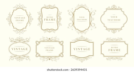 Vintage calligraphic decorative frames template set. Elegant retro ornamental borders, floral ornaments. Vector illustration