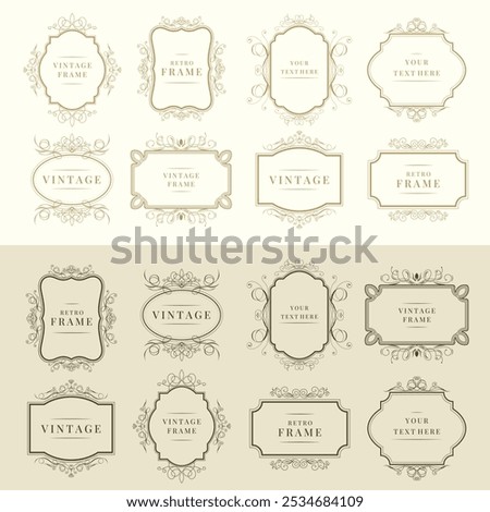 Vintage calligraphic decorative frames template set. Elegant retro ornamental borders, floral ornaments. Vector illustration