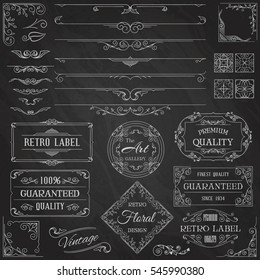 Elementos de diseño caligráfico vintage y conjunto de decoración de páginas. Fondo Tipográfico Con Arte De Palabras En La Pizarra. Ilustración vectorial