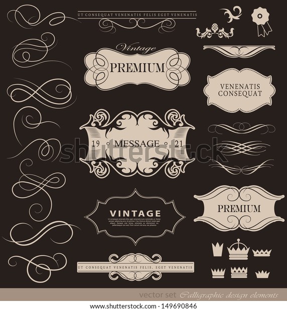vintage calligraphic design elements, page\
decoration and labels / retro\
vector