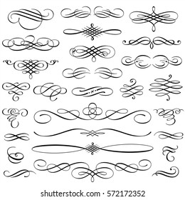Vintage Calligraphic Design Elements Swirls Vignettes Ornaments And Page Decoration Vector