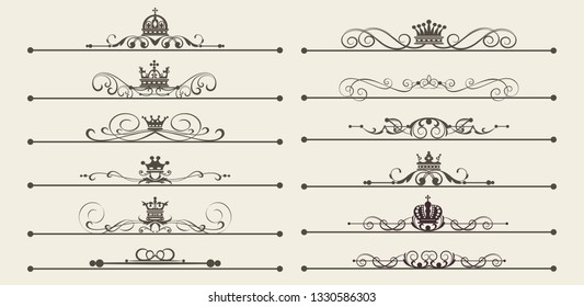 Vintage calligraphic design elements. Templates for graphic design of postcards, logos, pages, labels, books. Vector illustration