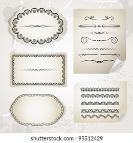 Vintage calligraphic elements on old paper