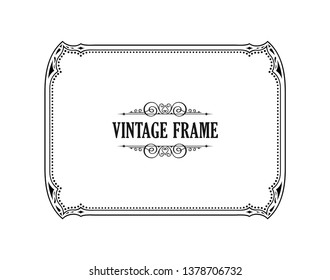 Vintage calligraphic frame. Black and white vector border of the invitation, diploma, certificate, postcard. Empty blank and place for text.