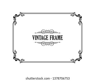 Vintage calligraphic frame. Black and white vector border of the invitation, diploma, certificate, postcard. Empty blank and place for text.