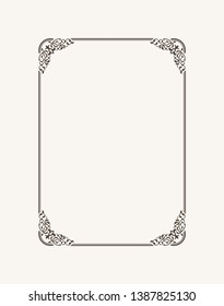 Vintage calligraphic frame. Black and white vector border of the invitation, diploma, certificate, postcard. Empty blank and place for text.
