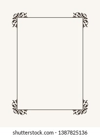 Vintage calligraphic frame. Black and white vector border of the invitation, diploma, certificate, postcard. Empty blank and place for text.