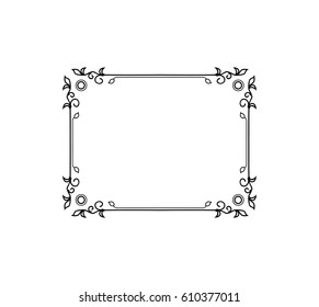 Vintage Calligraphic Frame - Decorative Floral Element with Lines, Flourishes, Scrolls and Swirls Isolated in Black Vector - for Page Decor, Borders, Letters, Invitations, Cards, Logo or Menu