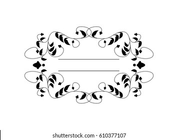 Vintage Calligraphic Frame - Decorative Floral Element with Lines, Flourishes, Scrolls and Swirls Isolated in Black Vector - for Page Decor, Borders, Letters, Invitations, Cards, Logo or Menu