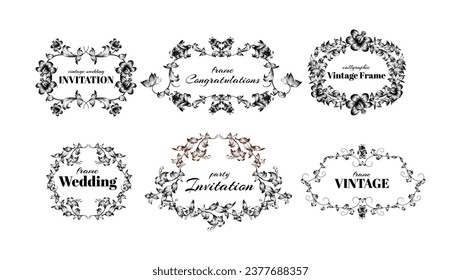 Vintage calligraphic frames in black colour	