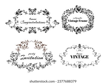 Vintage calligraphic frames in black colour	