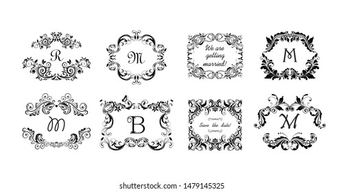 Marcos caligráficos de época, cabeceras y viñetas para el diseño heráldico y matrimonial, etiquetas de moda, restaurante, café, hotel, joyería, plantillas de logotipo