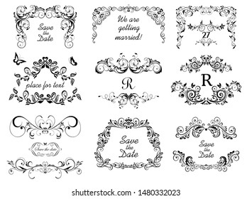 Vintage calligraphic frames, headers and vignette for wedding and heraldic design, fashion labels, restaurant, cafe, hotel, jewellery store, logo templates