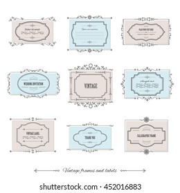 Vintage calligraphic frames and labels set. For invitation card, certificate, scrapbook, wedding design.