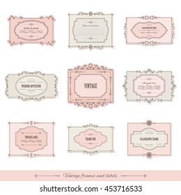 Vintage calligraphic frames and labels set. For invitation card, certificate, scrapbook, wedding design.