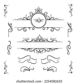 Vintage calligraphic frames. Ornate calligraph frame, retro elegant ornamental borders and filigree floral ornaments for framed certificate template. Isolated vector illustration signs set Golden blac