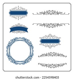 Marcos caligráficos antiguos. Marco de calígrafo ornado, bordes ornamentales retro elegante y adornos florales de filigre para plantilla de certificado enmarcado. Señales de ilustración vectorial aisladas setGran conjunto Temp