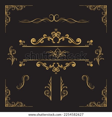 Vintage calligraphic frames. Ornate calligraph frame, retro elegant ornamental borders and filigree floral ornaments for framed certificate template. Isolated vector illustration signs set Golden blac