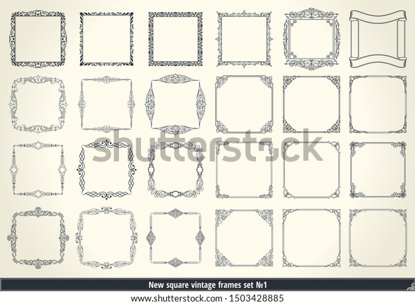 Vintage Kalligraphie Rahmen Set Schwarz Weiss Vektorgrenze Der Einladung Diplom Zertifikat Stock Vektorgrafik Lizenzfrei