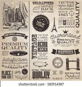 Vintage calligraphic labels. Newspaper style.