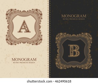 Vintage calligraphic monogram letters A, B, Leters of the alphabet, ABC concept type as  logotype
