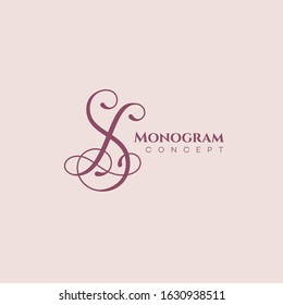 Vintage calligraphic monogram letters S and L design template. Vector illustration.