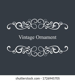 Vintage calligraphic ornament, decorative frame with abstract floral pattern, white contours Isolated on dark background. - Vector.