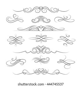 Vintage calligraphic ornate page decoration elements and dividers for invitations, greeting cards and banners. Vector illustration