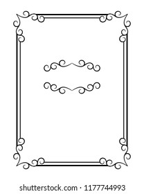 Vintage calligraphic rectangle frame with ornamental corners and flourish vignette, vector embellishment in retro style with place for text