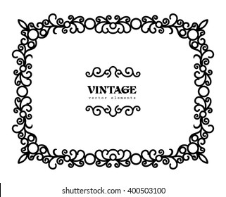 Vintage calligraphic rectangle frame, swirly vector rectangle frame silhouette, decorative design element in retro style, certificate, invitation template, scroll embellishment on white