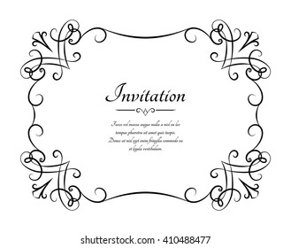 Vintage calligraphic rectangle frame, vector certificate or invitation template on white