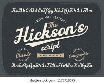 Vintage Calligraphic Script Font Set With Old Style Aged Texture